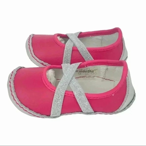 RILEYROOS MAIRIN HOT PINK SPARKLE FLATS BABY SHOES 12-18M LEATHER SLIP ON NIB - Picture 1 of 13